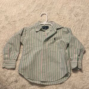 Ralph Lauren Kids Button-Down Shirt - Green and Pink Stripes
